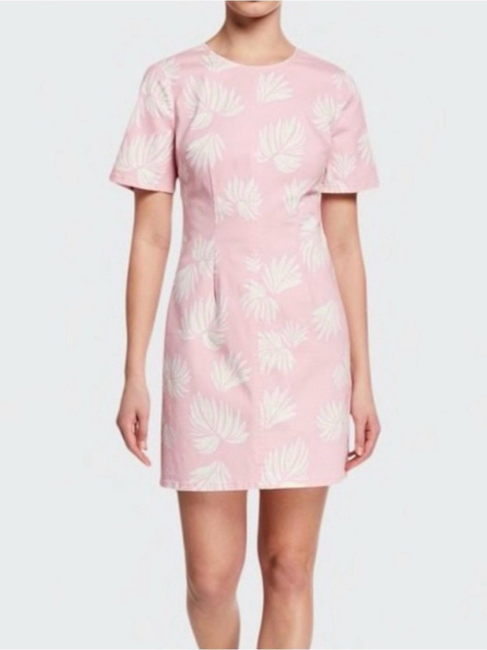 cinq a’ sept Pink Floral Short Sleeve Denim Mini Shift Dress.Size 14